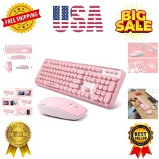 Pink Wireless Keyboard and Mouse Combo, Retro Typewriter Style Cute Bubble Ke...