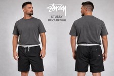 Stussy Men  s Medium Black Swim Trunks Board Shorts Elastic Waist Drawstring