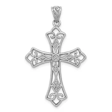 Sterling Silver Rhodium & Diamond Filigree Cross Pendant Perfect Gift for Her