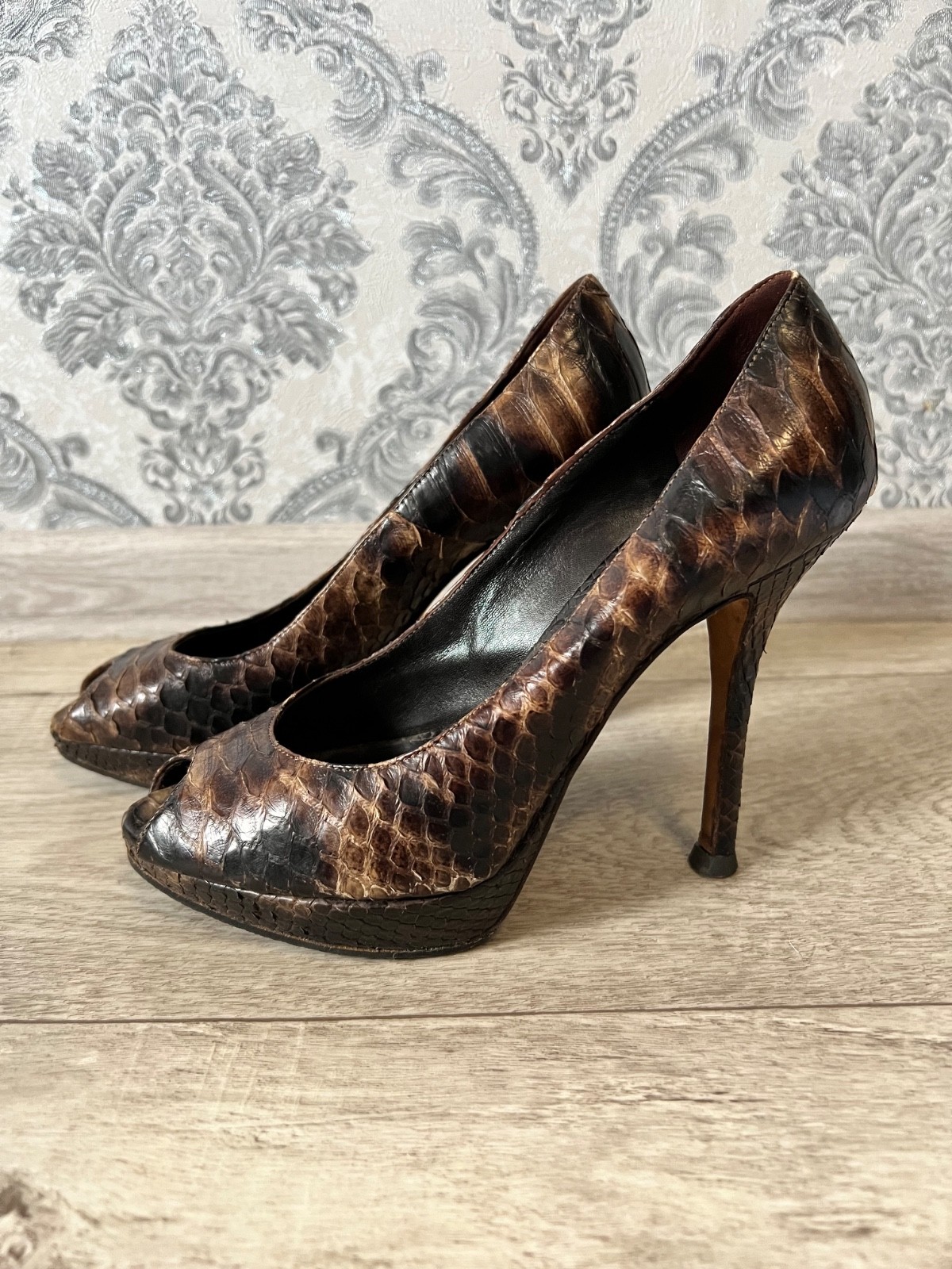 CD Python Brown Miss Dior Peep Toe Heels size 36 - image 1