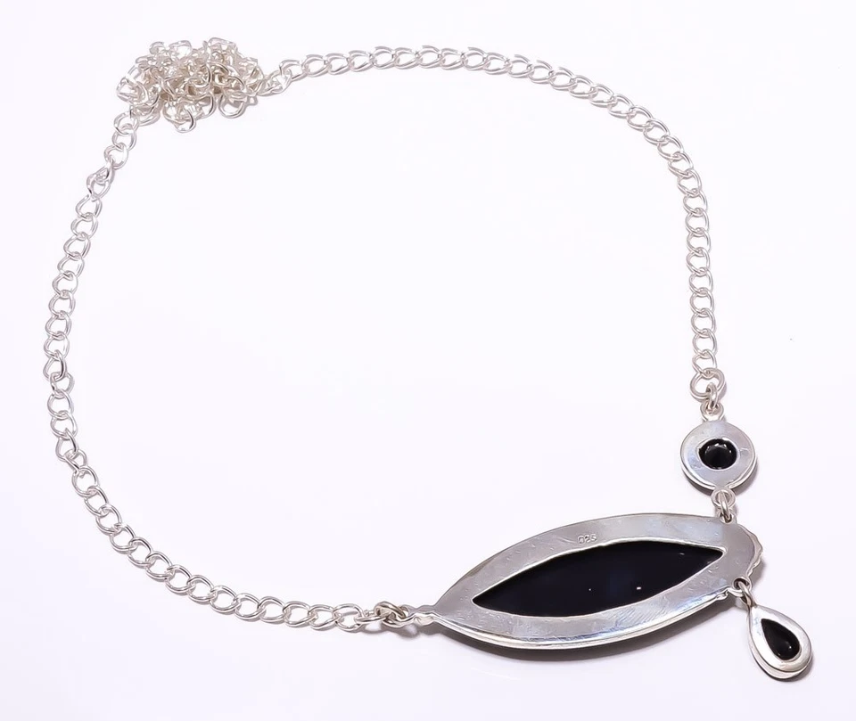 Ónix Negro - Collar Brasil Plata de Ley 925 17.99", Regalo Navidad N1001-25 Foto 2 de 4