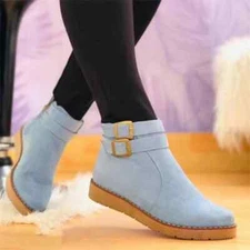 Ankle Boots Women Buckle Flat Suede Snow Boot Fashion Denim Winter 2025