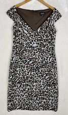 Adrianna Papell Sheath Dress Womens 10 Leopard Shutter Pleat Cocktail Mob Wife
