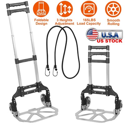 176lbs Folding Aluminium Cart Luggage Trolley Hand Truck with Black Bungee Cord