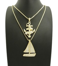 Hip Hop Yacht & Sailing Team Pendant 20", 24" Box Chain 2 Necklace Set