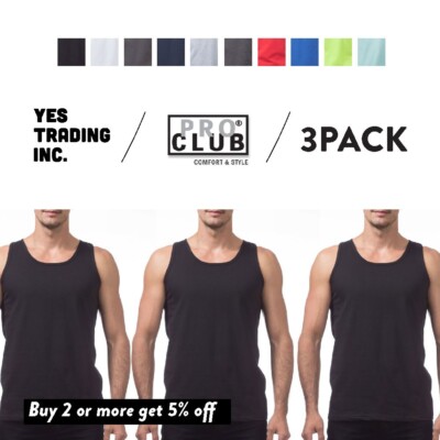 3 PACK PROCLUB MENS COMFORT TANK TOP PRO CLUB CASUAL SLEEVELESS SHIRT GYM SUMMER