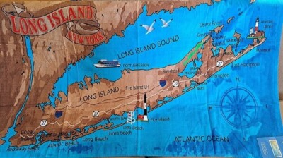 New Long Island Map Bath Beach Pool Gift Towel New York Ocean Beaches 60x30 NIP