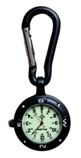 Klox Black Clip On Carabiner Luminous Face FOB Watch for Doctors Nurses Sports