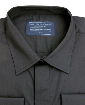 Black Gents Slim Tailored Fit Plain Collar Formal Dress Shirt Wedding | eBay