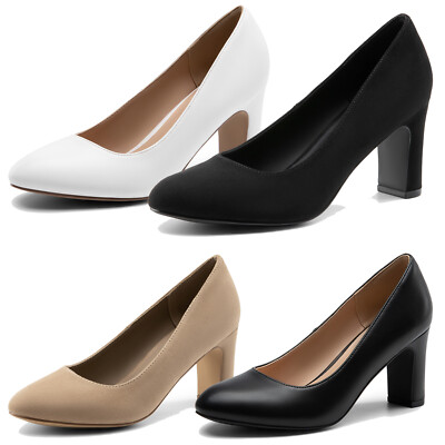 Womens Dress Pumps 2.95'' Chunky Block Heels Pull On Classic Office Work Pumps
