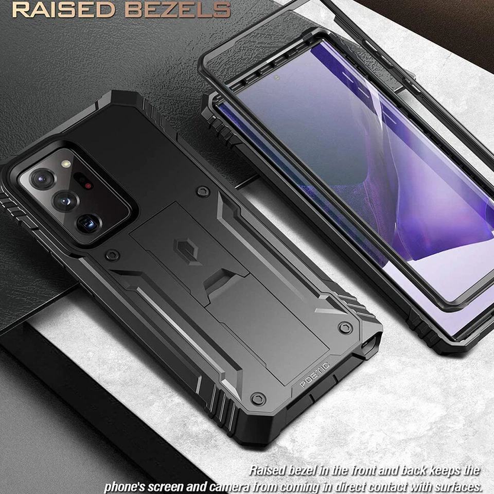 Funda protectora a prueba de golpes para teléfono Galaxy Note 20 Ultra con soporte negra Foto 3 de 4