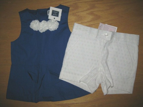 New Janie & Jack Blue Belle Size 4 Set Blue Flower Easter Shirt White Shorts