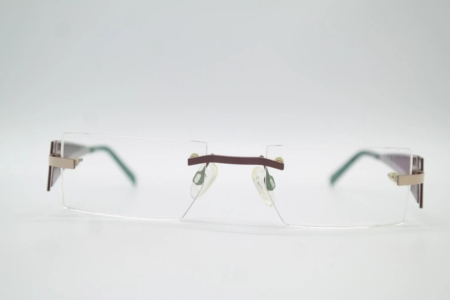 Vintage Yabi Art 1040 Brown Beige Rimless Glasses Eyeglass Frame NOS