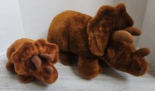 Vintage R. DAKIN 1980 Prehistoric SET 2 TRICERATOPS Stuffed Plush Dinosaur Toy