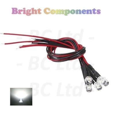 20 x vorverdrahtete weiße LED 5 mm Flat Top: 9 V ~ 12 V: UK-Verkäufer