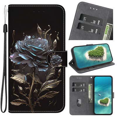 Leder Flip Case Kristall Malerei HandyHülle Für Huawei P50 Pro P40 P30 P Smart Z