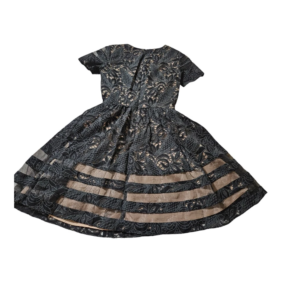 Aqua Black Lace Nude Underlay Dress Size 0 - Image 4 of 4