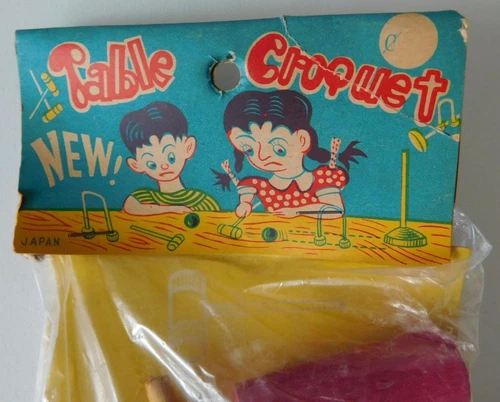 Vintage Table Croquet Wood and Metal 1960s Toy Made in Japan Original Package