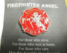 "Firefighter Angel" pin FD Fire Department guardian collectible lucky pinback