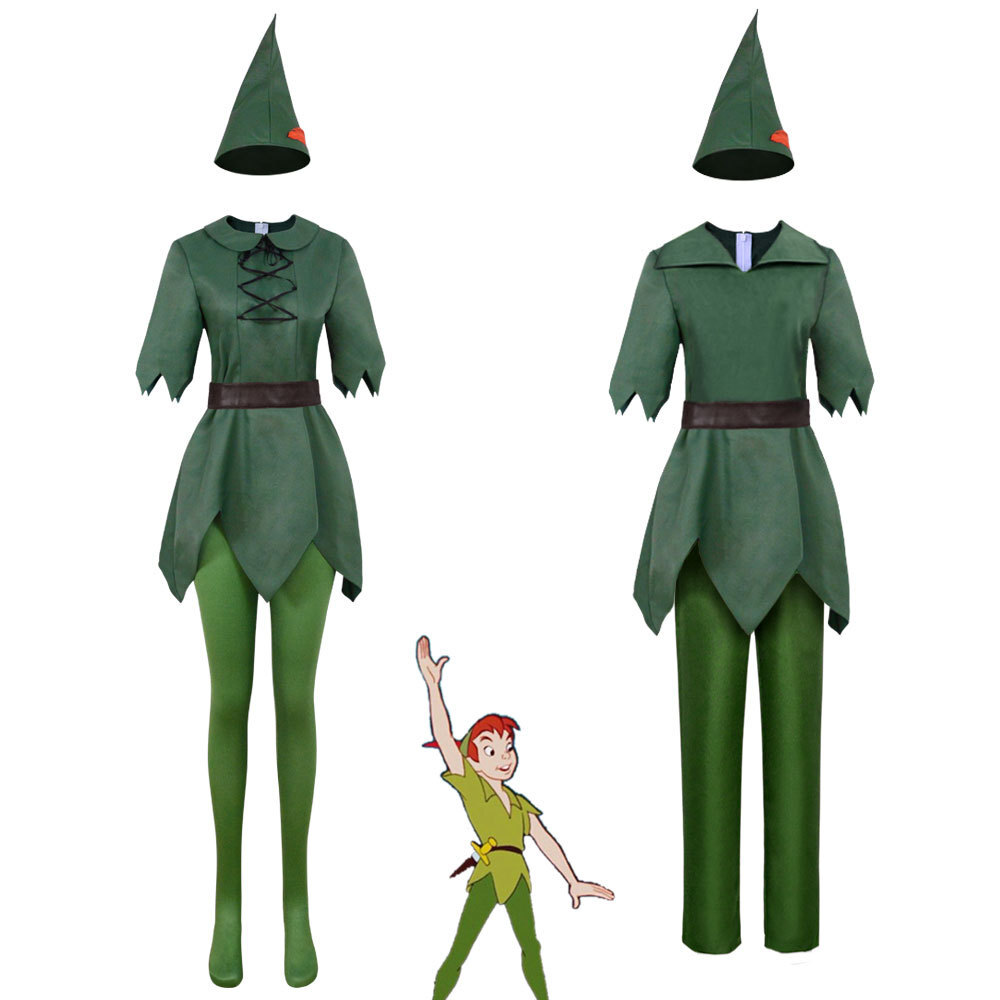 Disfraz de Peter Pan Wendy Cosplay Peter Pan Hombre Top Pantalones Mujeres Vestido Conjunto