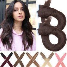 10-60pcs Tape In Hair Extensions 100 Real Remy Human Hair Extensions Weft Brown