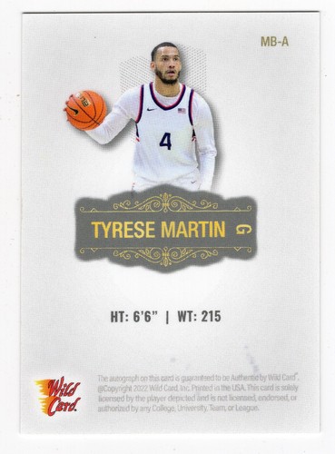 TYRESE MARTIN 2022 WILD CARD MATTE PREMIUM ROOKIE AUTO /200 NETS #MB-A - Bild 2 von 2