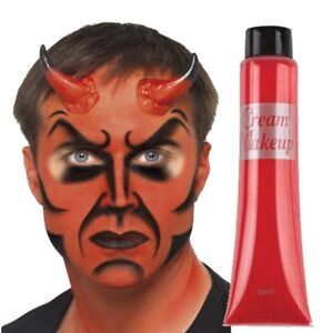 RED DEVIL Face Paint Cream Make Up Halloween Party Costume Fancy Dress