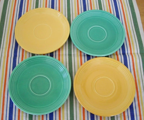 Vintage Fiesta  6" SAUCERS ~ 2 YELLOW 2 GREEN ~ Set of 4 ~