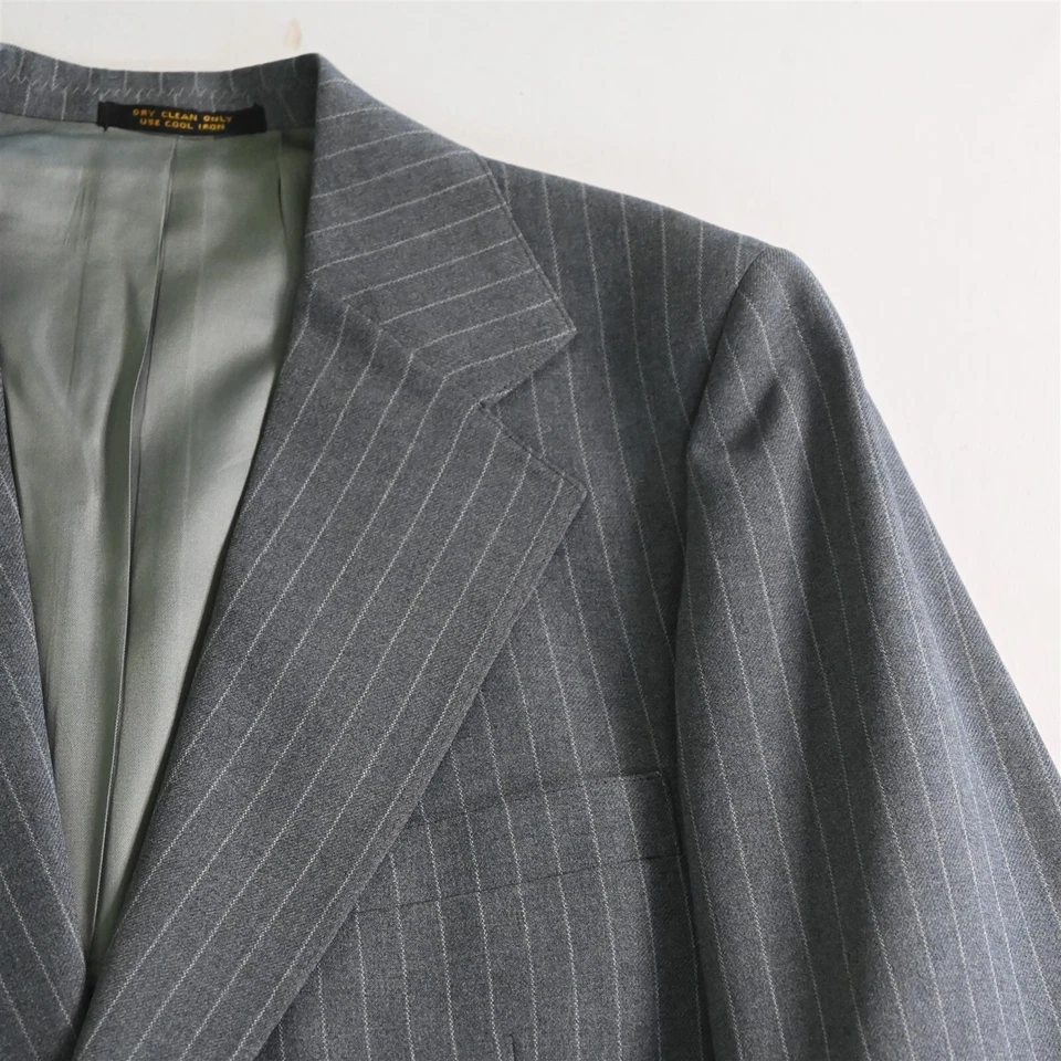 Vtg Mens 40L 34x34 Slim Gray Striped 3 Piece Vest Jacket Bootcut Pants Suit - Image 3 of 4