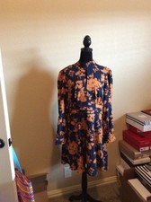 Shein Blue Orange Print Dress Large