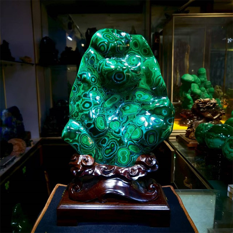24.53LB Natural Malachite Quartz Mineral Specimen Crystal Reiki Home Decor+stand
