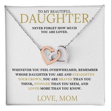 Two Heart Pendant Necklace- Rose/White or 18k Yellow Gold Finish   Daughter Gift