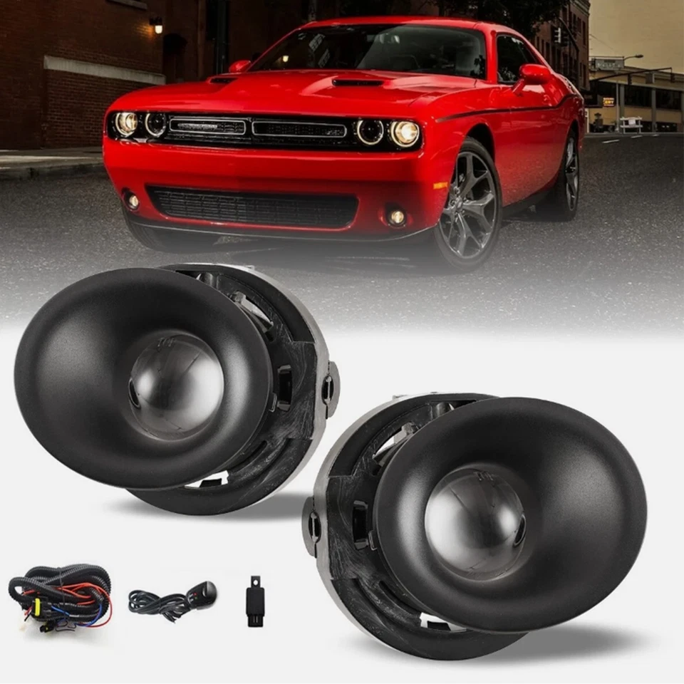 Para Dodge Challenger 2015-2022 Lámparas + Cableado + Kit Interruptor Lente Transparente PAR Luces Antiniebla Foto 2 de 4
