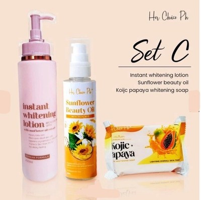 Her Choice PH Set C: Kojic Soap, Body Lotion & Sunflower Beauty Oil