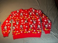 Disney Mickey Mouse Christmas Sweatshirt Women s M 7 9 Red Holiday Snowflake