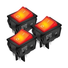 DaierTek 30A 250V KCD2 KCD4 Rocker Switch DPST 4 Pin Red Lighted 120V Rocker ...
