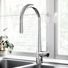 Image of Chrome Single Lever Pull Out Monobloc Kitchen Mixer Tap - Enza Olney OLNSLCHRPO