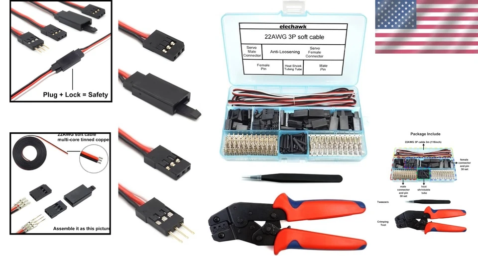 Kit de 30 juegos de servo conectores con herramienta de prensado para modelos Futaba JR Hitec RC Foto 2 de 4