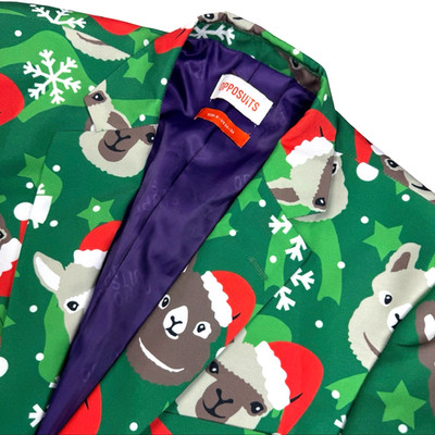 OppoSuits Men's Christmas Santa Llama 2-Button Blazer Red/Green   Small