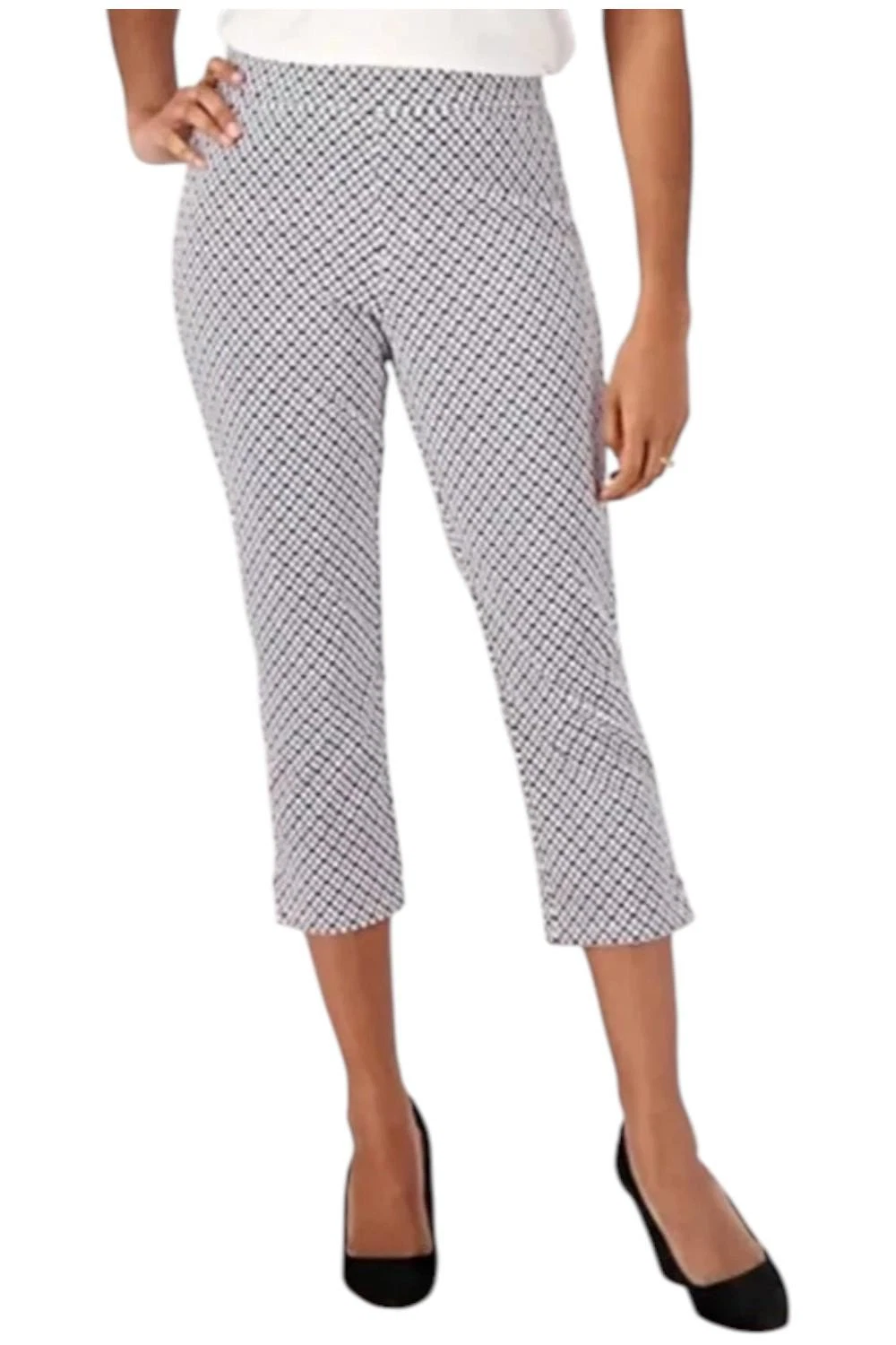 Susan Graver Printed Pet Uptown Stretch Pull-On White/Sapphire