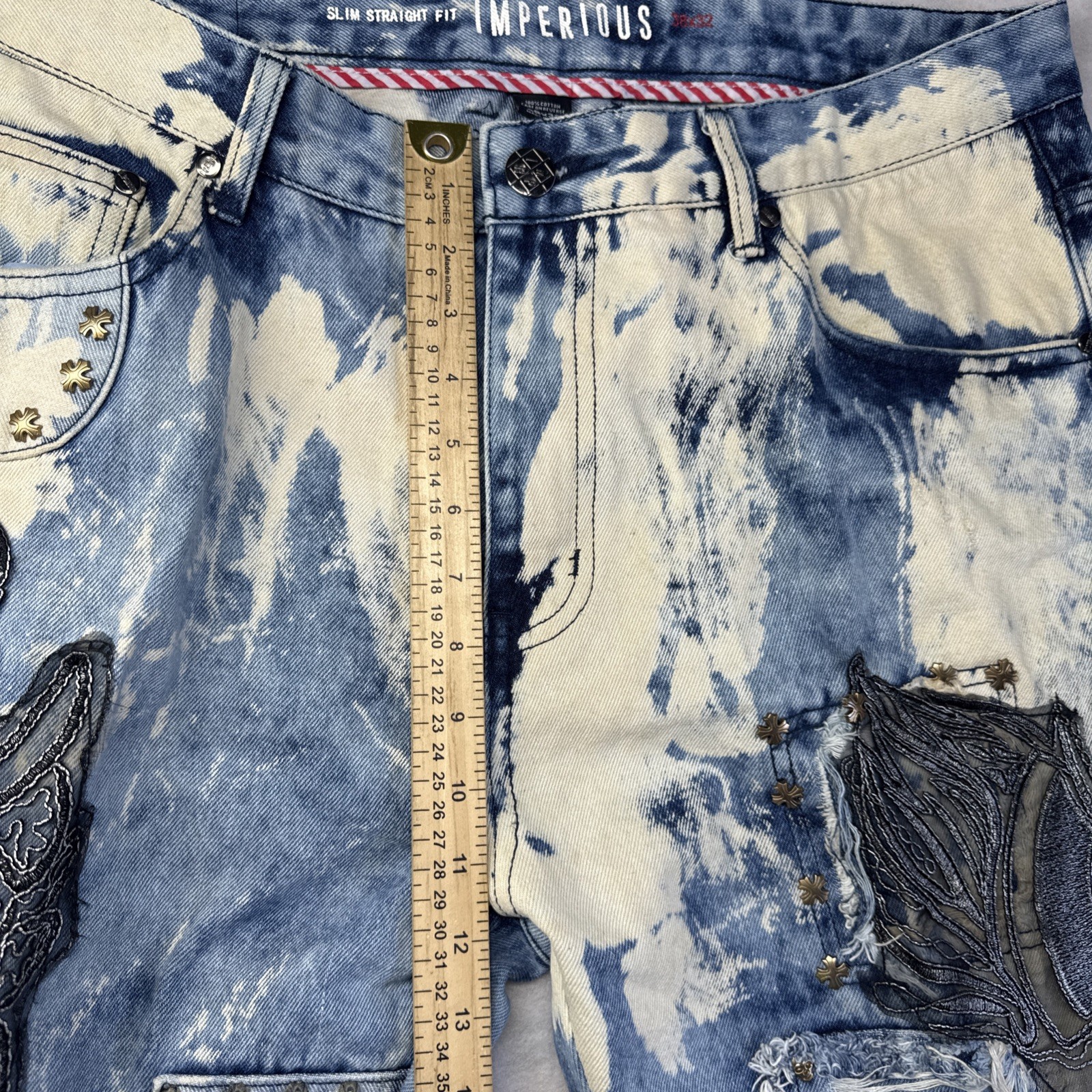Imperious Distressed Patchwork Denim Embroidered … - image 13