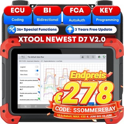 2026 XTOOL D7 V2.0 OBD2 Diagnosegerät Bidirektionales Scan-Tool ECU-Codierung DE