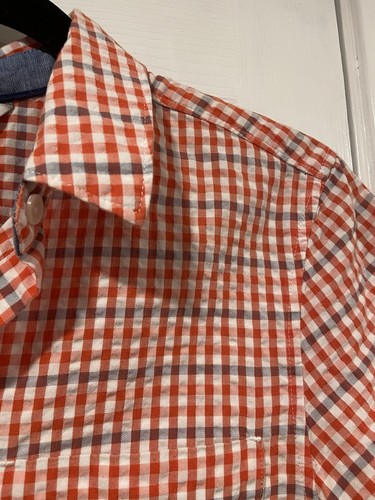 L.L. Bean Size M Red Orange Blue Short Sleeve Seersucker Button Down Mini Dress - Picture 4 of 10
