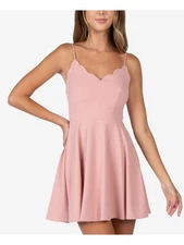 B DARLIN Womens Fitted Spaghetti Strap V Neck Mini Evening Fit + Flare Dress