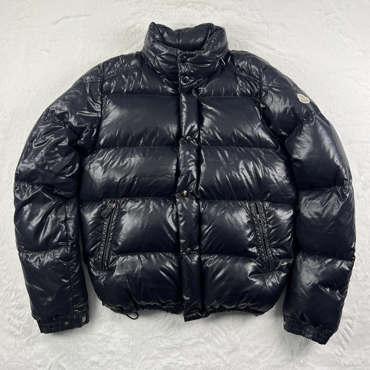 Moncler Men's Size 4 Black Glossy Down Puffer Jacket Hooded Coat