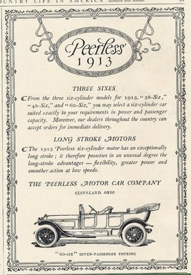 Magazine Ad - 1913 - Peerless Motors Co., Cleveland, OH - ''60-Six''