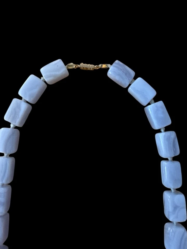Beautiful Blue Lace Agate Beaded Rectangle Stones Polished Barrel Clasp - Image 4 of 4