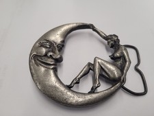 Vintage Winking Moon and Nude Lady Belt Buckle 1979 Bergamot Brass Works