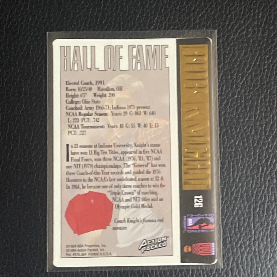 1994 Action Packed Bob Knight 24KT Gold #12G   - Image 2 of 4