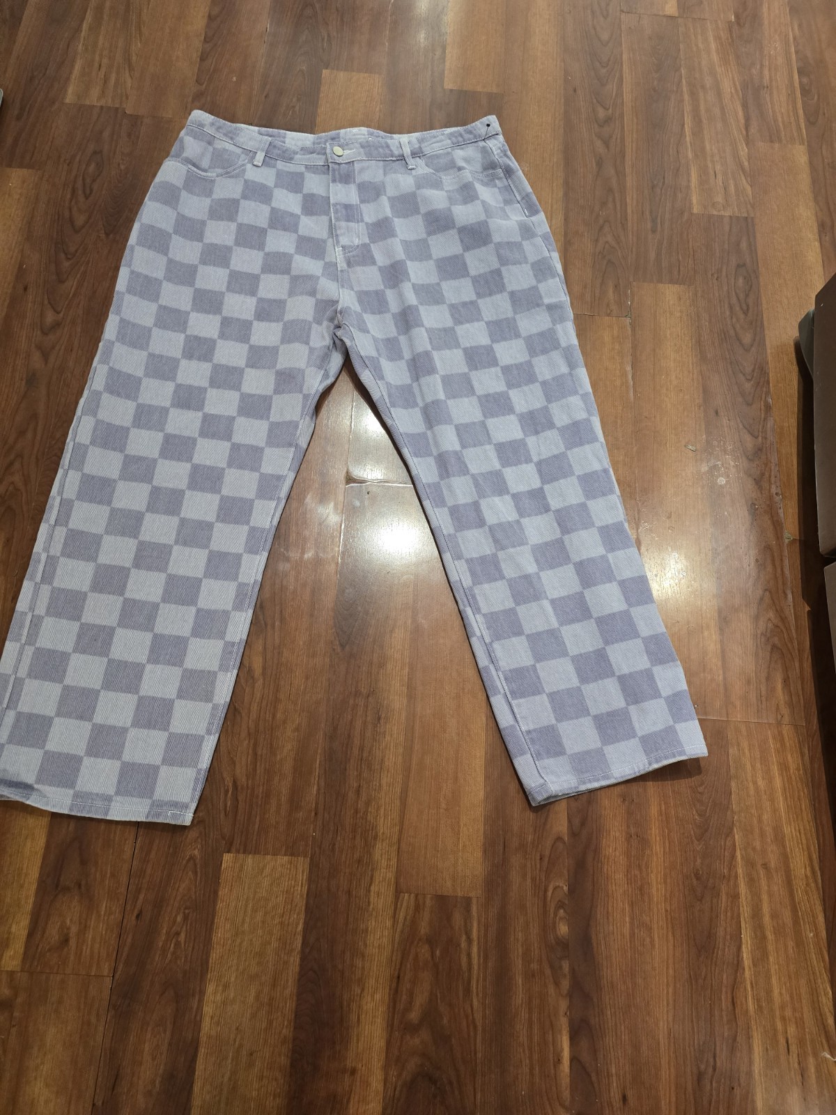 Cider Patchwork Checkered Mom Light Grey Denim Re… - image 1